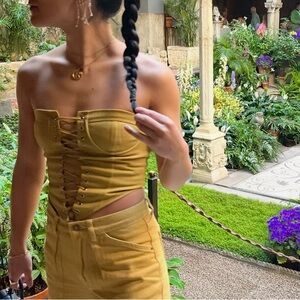 Lioness Mustard Yellow Lace-Up Corset Top